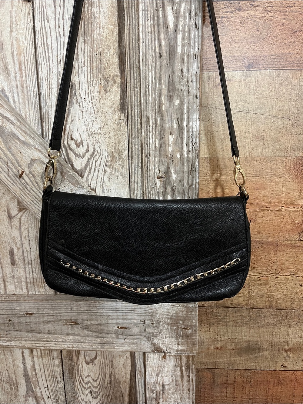VIETA Fashion Black Crossbody with Gold Chain Trim